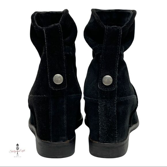 ZARA TRF Trafaluc Black Suede Leather Hidden Wedge Ankle Boots Booties 36 US 6 - Picture 10 of 14